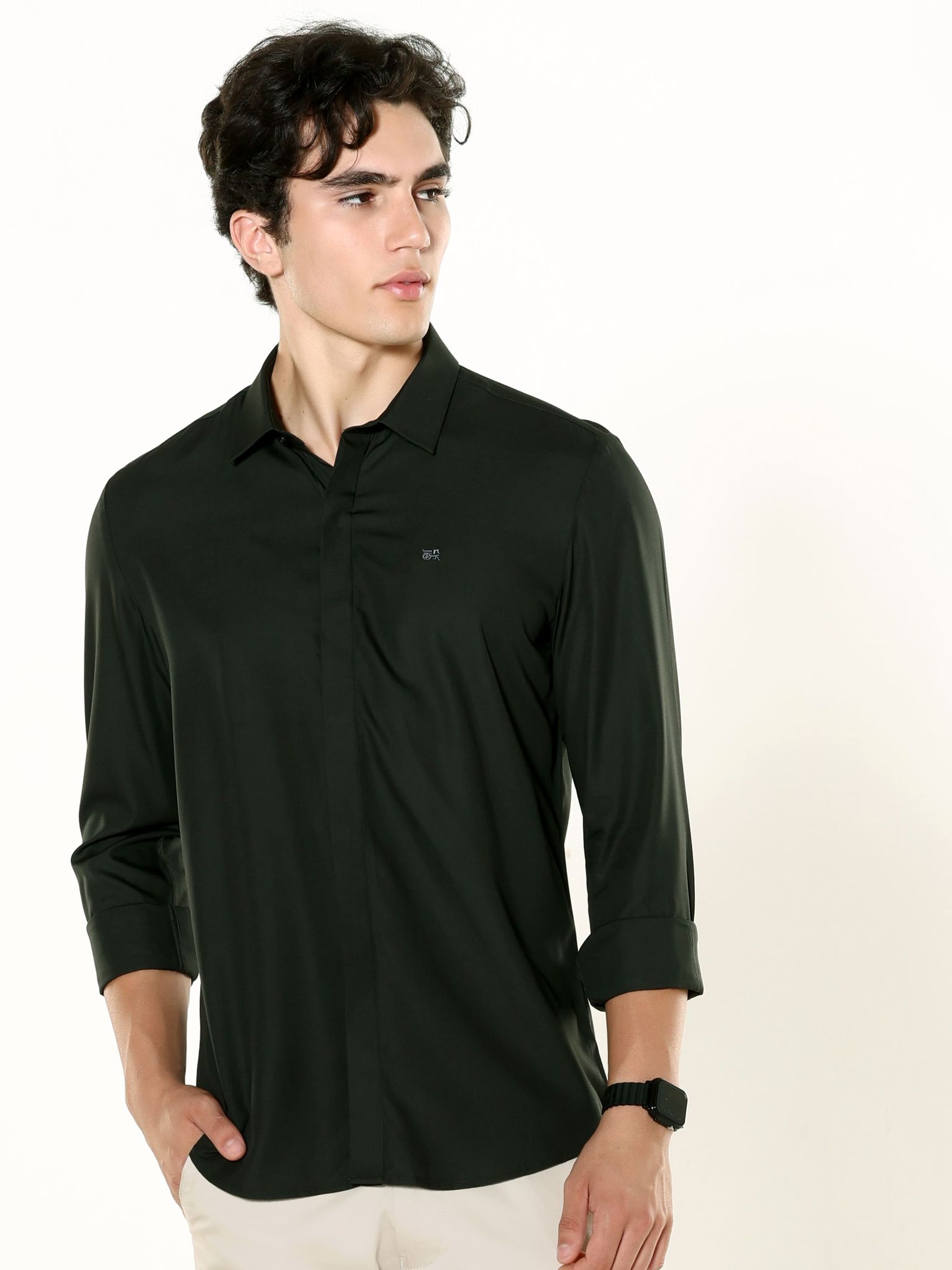 Dark Green Seamless Solid Shirt-S / Dark Green