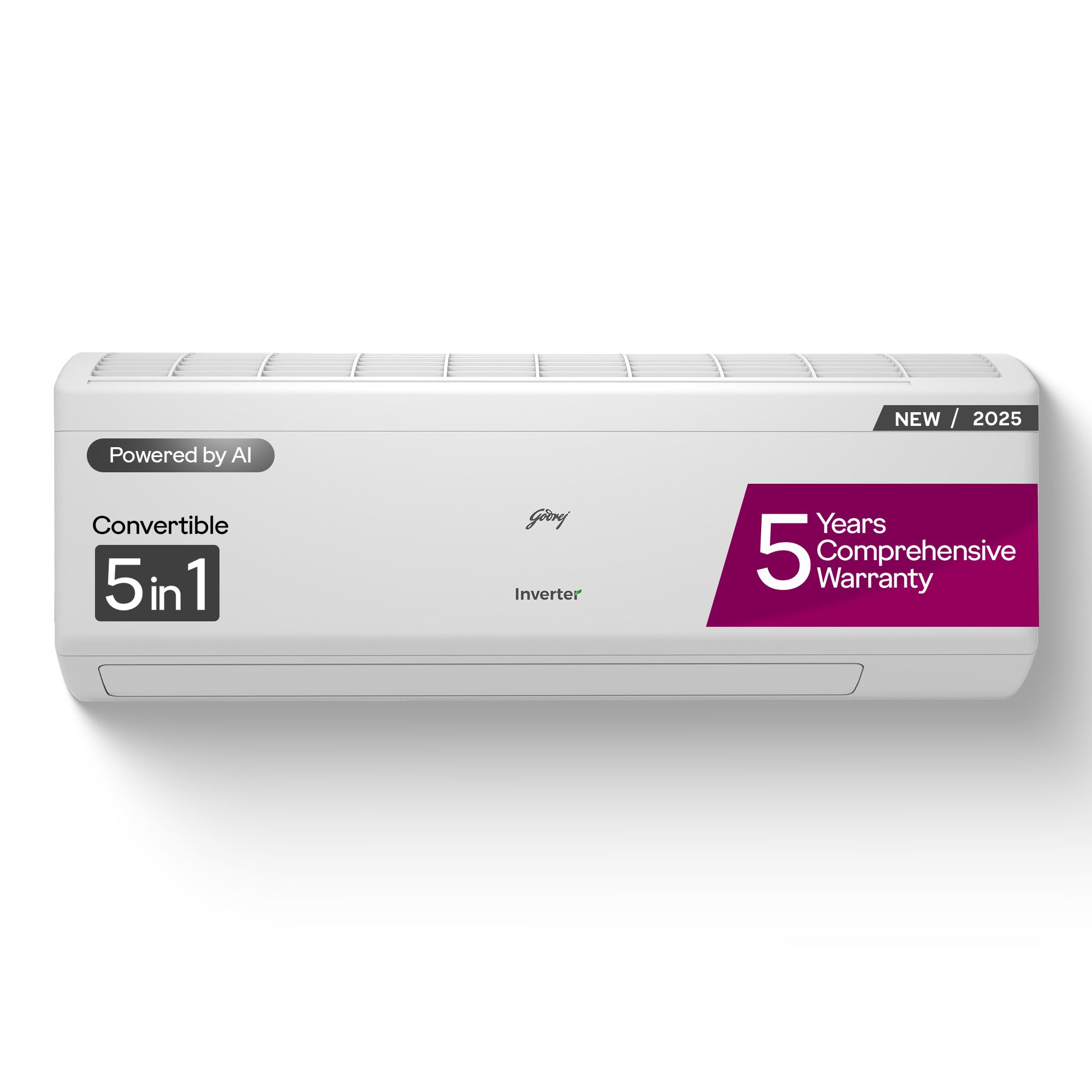 Godrej 2 Ton 3 Star, 5 Years Comprehensive Warranty, 5-In-1 Convertible Cooling, Inverter Split AC (Copper, 2025 Model, Heavy duty cooling at 52 °C, AC 2.0T EI 24I3T WZS, White)