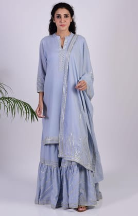 Sky Blue Zig Zag Gota Sharara Set-S