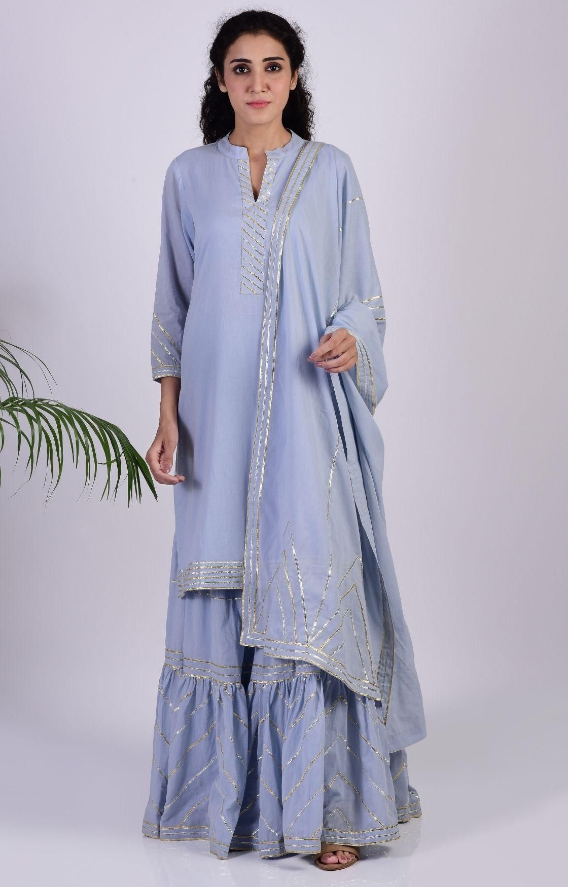 Sky Blue Zig Zag Gota Sharara Set-S