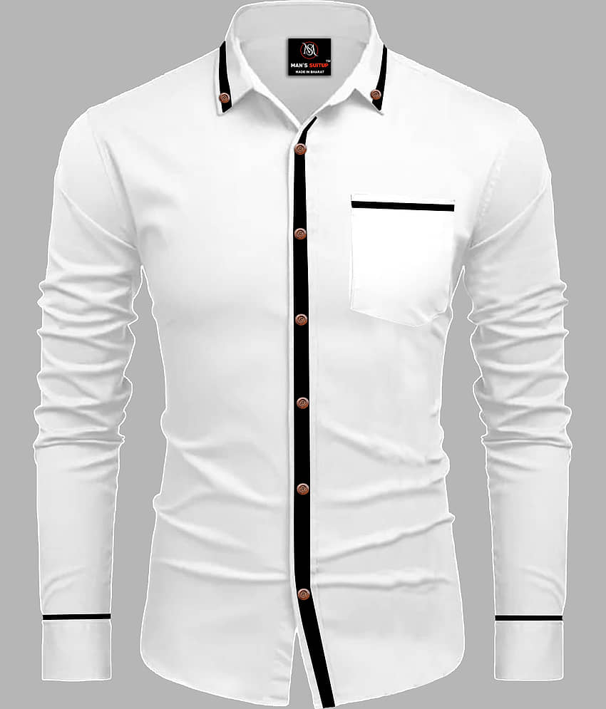 MAN'S SUITUP Cotton Blend Regular Fit Solids Full Sleeves Men's Casual Shirt - White ( Pack of 1 )