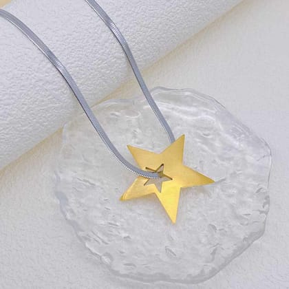 Two Tone Star 18K Gold Silver Stainless Steel Anti Tarnish Snake Chain Necklace For Women-Star