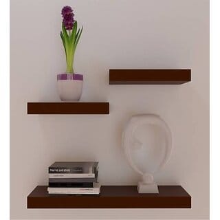 Onlinecraft Wooden Wall Shelf Wooden Wall Shelf (Number Of Shelves - 3, Brown)