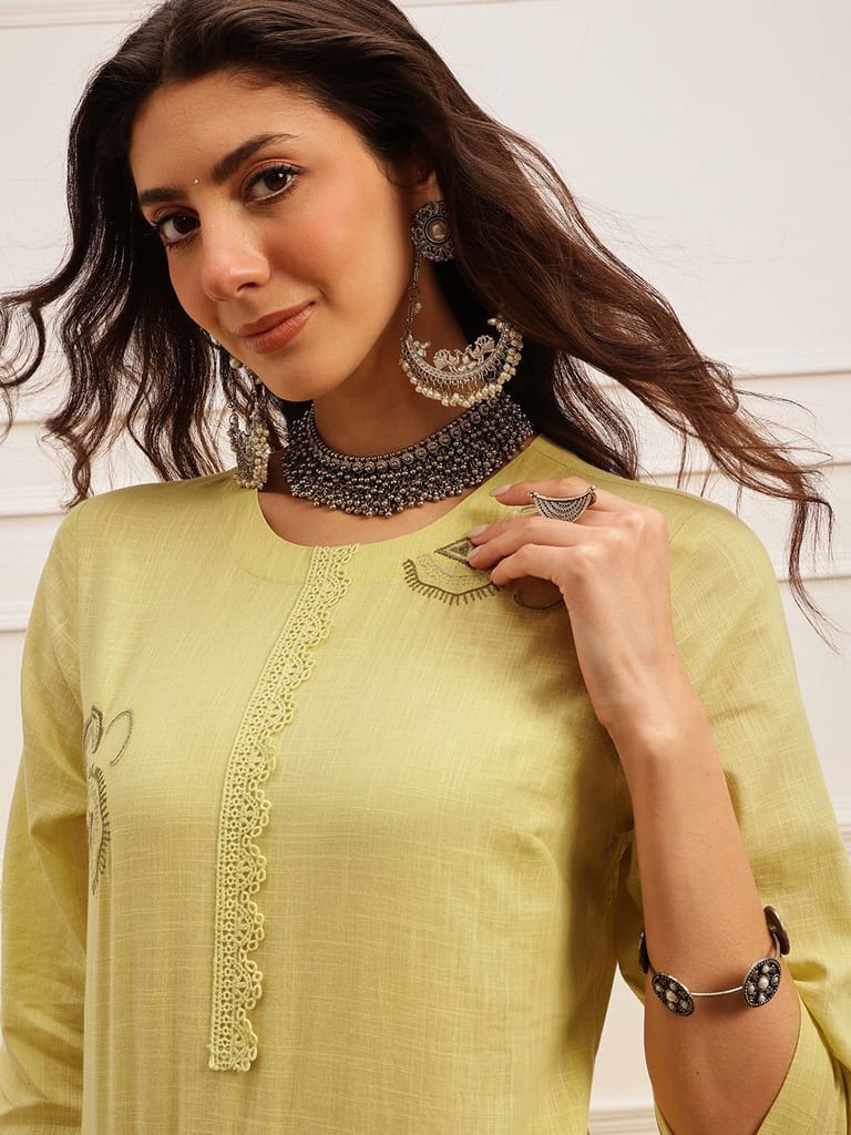 Lime Bloom Embroidered Kurta