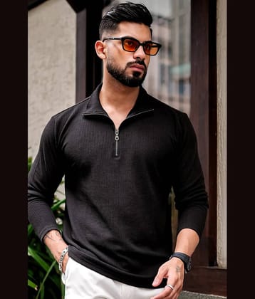 Kintu Parantu Cotton Blend Regular Fit Self Design Full Sleeves Men's High Neck T-Shirt - White ( Pack of 1 )