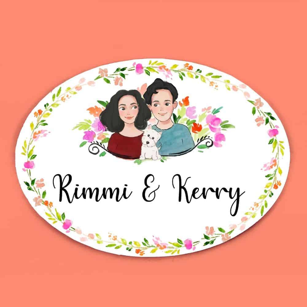 Handpainted Customized Name Plate - Pet Dog Couple Name Plate