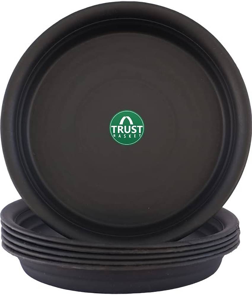 TrustBasket UV Treated 10 inch Round Bottom Tray Saucer (Black Color) - Set of 6
