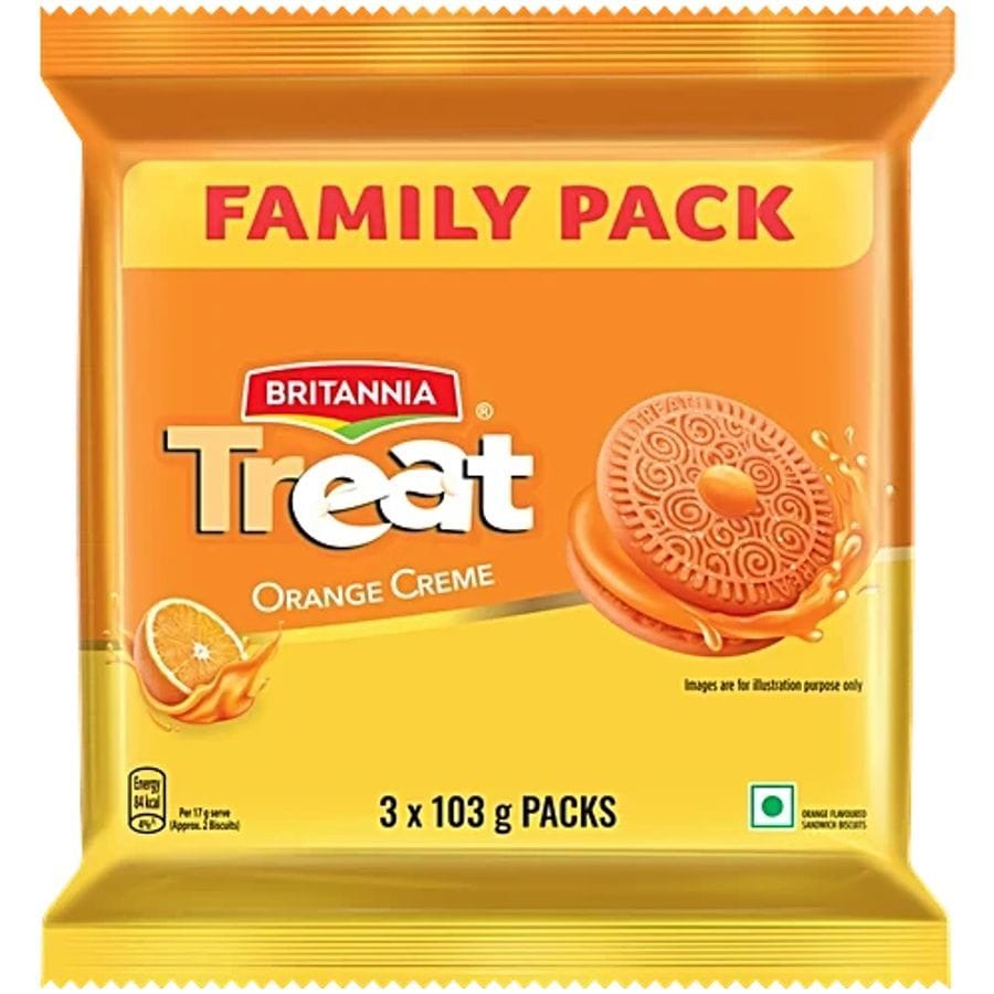 Britannia Treat - Orange Creme Biscuits, 309 g (3 x 103 g each) - 309 gm - 309 gm - One pack
