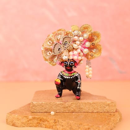 Golden Pink Morpankh Pagdi - 3 & 4 No. Laddu Gopal-3 No.