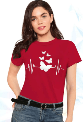 Caira London Stylish Heartbeat T-shirt - Red