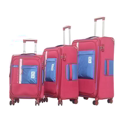 BIG PASS Polyester Luggage Trolley Bag 3Pcs Set-YT01 | Soft Sided 8 Wheeler Spinner Suitcase| Cabin & Checkin Suitcase| Luggage Set | Set of 3 Trolley Bag (Large- 75cm, Medium-65cm, Small-55cm)-Red
