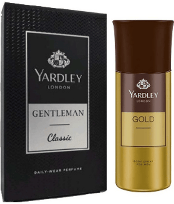 YARDLEY LONDON 1 GENTALMAN CLASSIC 100 ML PERFUME  , 1 GOLD BODY SPRAY 150 ML, PACK OF 2 .