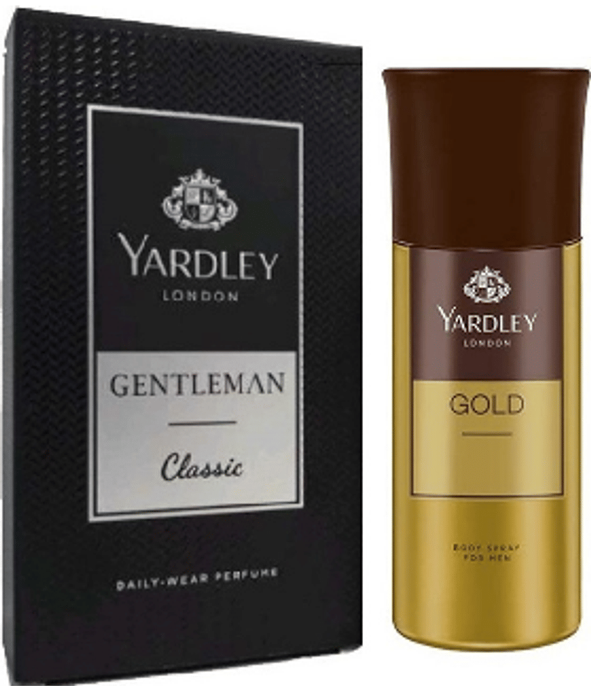 YARDLEY LONDON 1 GENTALMAN CLASSIC 100 ML PERFUME  , 1 GOLD BODY SPRAY 150 ML, PACK OF 2 .