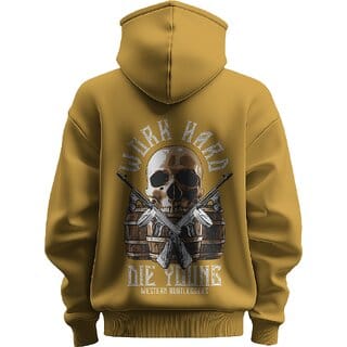 BULL CLOTHING Men's Work Hard, Die Young Design Mustard Yellow Hoodie  280 GSM Fleece for Comfort and Durability (S)