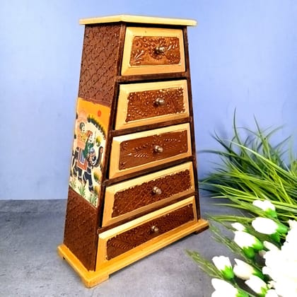Jewellery Box | Decorative Wooden Jewelry Box With 5 Drawers - For Home, Table, Organizing Earring, Rings, Necklace & Gifts - 14 Inch