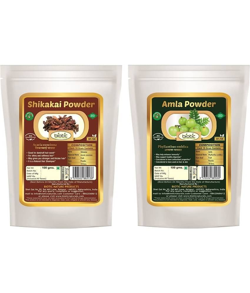 Biotic Natural Shikakai and Amla Powder - 200 gms(100 gms Each) Hair Mask 200 g Pack of 2