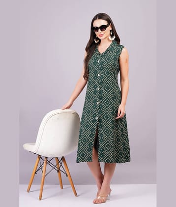 JC4U Women Rayon Printed Shirt Dress ( Green )