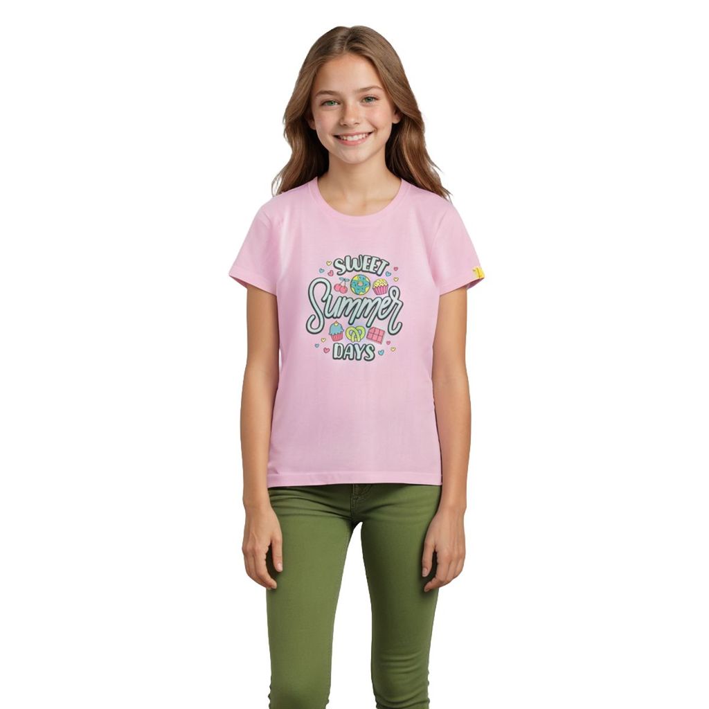 Sophisticated Kids Girls T shirt Cotton Bon Bon Pink Sweet Summer 2025 at ShopCircuit | ONDC