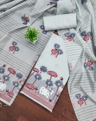 Noor-e-Banaras Brocade Cotton Gray Suit