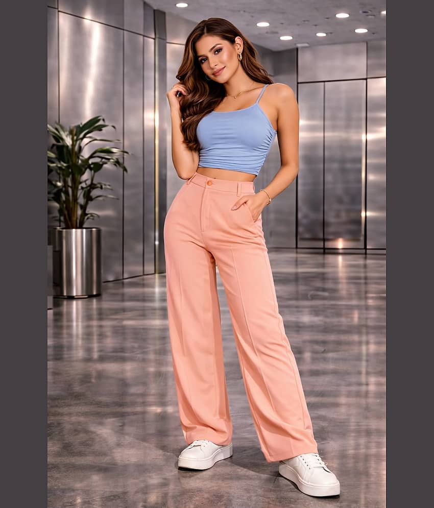 Kashian Women Cotton Blend Casual Trousers ( Peach )