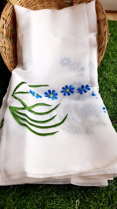 Smoke White Pure Kota Doria Saree Embroidered