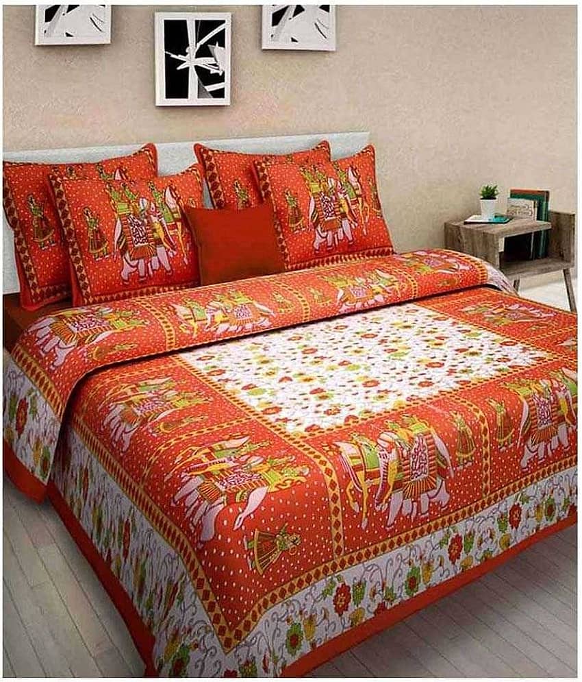 Bombay Spreads Cotton King Bedsheet ( Orange )