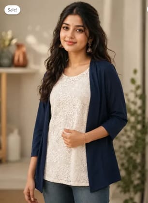 Navy Blue Shrug Style Lace Top for Women