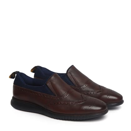 Dark Brown Leather Blue Mesh Light Weight Slip-On Shoes by Brune & Bareskin-41/7