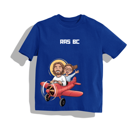 jesus ride - Round Neck Drop Shoulder Graphic Printed Oversized Cotton T-shirt  christmas outfit-L / BLUE