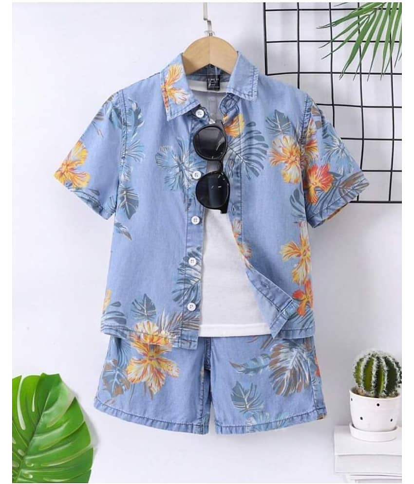Ocvito Pack of 1 Boys Cotton Blend Shirt & Shorts Set ( Blue )