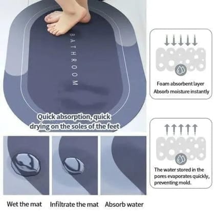 Quick Dry Non-Slip Bathroom Mat | Ultra Absorbent Modern Oval Bath Mat for Shower, Anti-Skid Soft Floor Rug for Bathroom & Kitchen