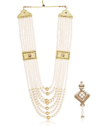 Dulha groom sherwani Necklace/Moti Mala for Men for wedding | Groom Mala and Brooch Set