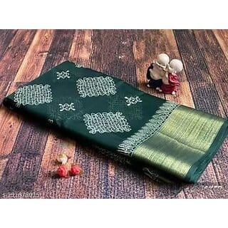 Dark Green Colour Cotton Printed saree With Blouse Piece
