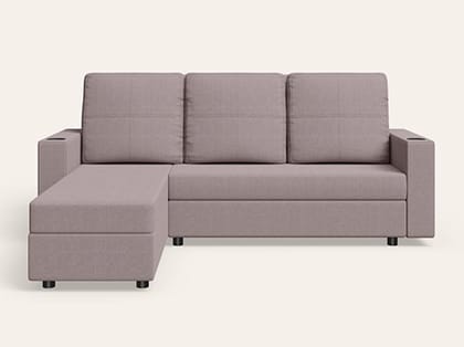 Lift Up L Shape Fabric Sofa (1-Year Warranty, Solid Wood, Sandy Brown)