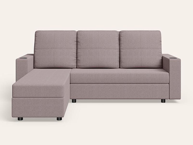 Lift Up L Shape Fabric Sofa (1-Year Warranty, Solid Wood, Sandy Brown)