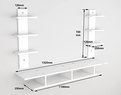 DAS Volker Wall Mount TV Entertainment Unit/with Set Top Box Stand and Wall Shelf Display Rack for Living Room Frosty White (Ideal for up to 55") Screen