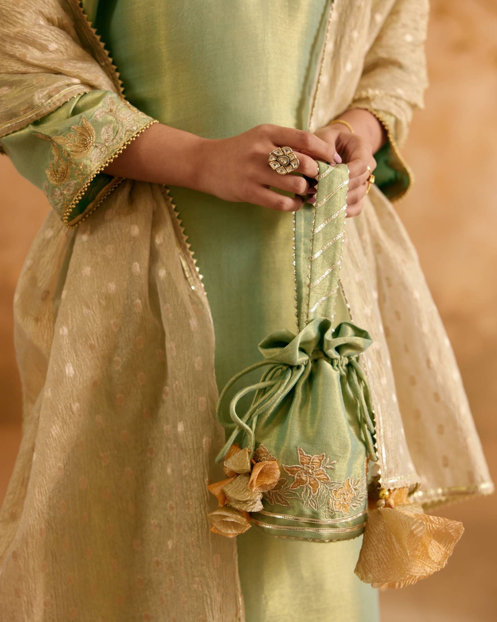 Aqua Zari Potli Bag-Aqua