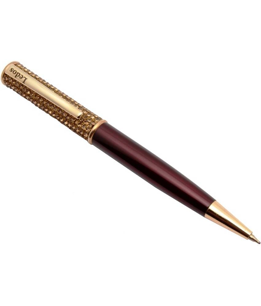 Ledos Gemstone Designer Maroon & Golden Combination, With Swaroski Crystals, Royal Collection Metallic Ball Pen