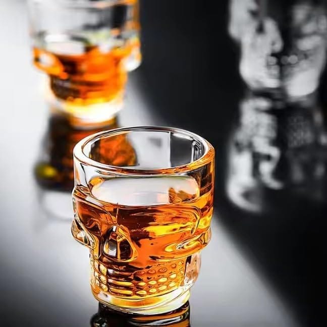 Skull Shot Glasses | Pack of 6 | 60 ML | Tequila Crystal Clear Mug for Ocean, Dessert, Beverage Drink, Liquor, Cordial, Patiala |