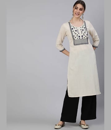 Antaran - Off White Cotton Women's Straight Kurti ( Pack of 1 )