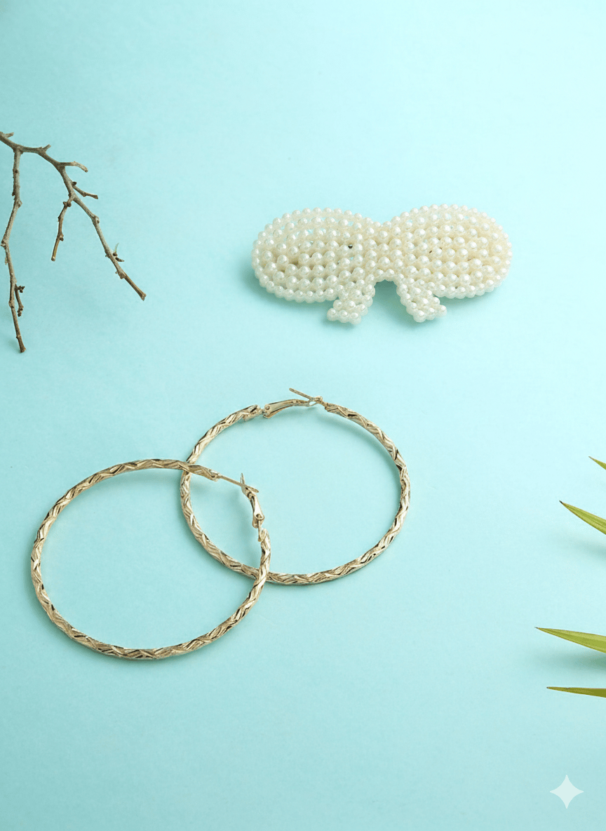 justpeachy Combo Of Gold-Toned Contemporary Hoop Earrings With Embellished Clip