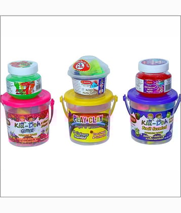 Kid Doh Glitter Bucket + Fruit Scented Bucket +Play Clay 8 Color Bucket |+Play Sand box 100g|+Play Slime Neon 100g + Metallic 100gm for Kids|Play Doh Clay|Play Dough Slime|Sand Slime Set|Sand Clay for Kids|Slime for Kids|Kinetic sand for kids With Moulds|