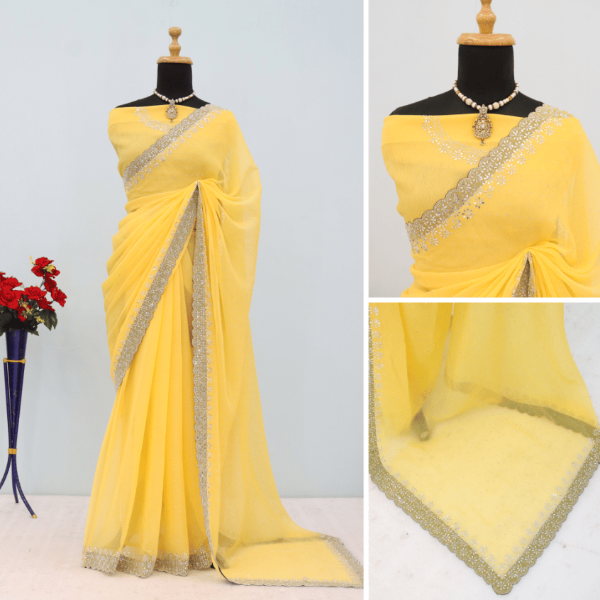 Women Embroidered Party Wear Shimmer Saree With Blouse