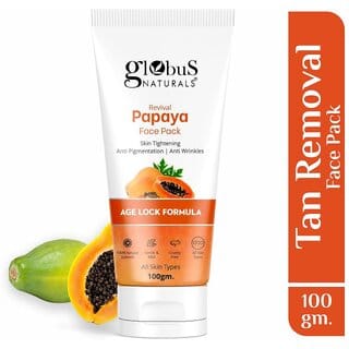 Globus Naturals Papaya Face Pack, For Tan Removal, Age Lock Formula For Pigmentation & Wrinkles with Rice, Diamond, For All Skin Types, 100 gm