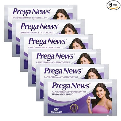 Prega News One Step Urine HCG Pregnancy Test Kit Device - Pack of 6 Kits| 99% Accurate Results in 5 Mins| India s No 1 Pregnancy Kit