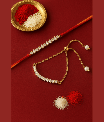 THRIFTKART Bhaiya Bhabhi Rakhi Gold American Diamond RAKHI COMBO FOR BHAIYA BHABHI