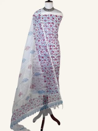 Kota Doria Dress Material Powder Blue Floral Jaal