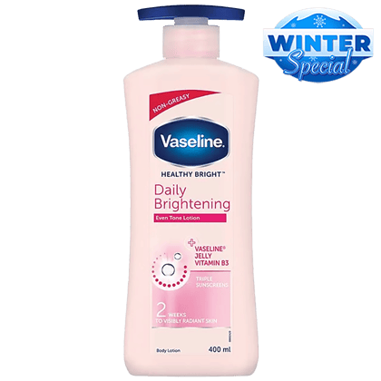 Vaseline Healthy Bright Daily Brightening Even Tone Body Lotion - Radiant Skin + Vaseline Jelly, Vitamin B3, Triple Sunscreens, 400 Ml Vaseline Healthy Bright Daily Brightening Even Tone Body Lotion - Radiant Skin + Vaseline Jelly, Vitamin B3, Triple Sunscreens, 400 Ml
