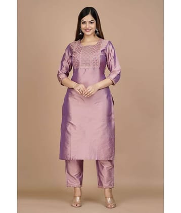 EXPORTHOUSE - Purple Straight Silk Women's Stitched Salwar Suit ( Pack of 1 )