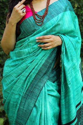 Demanding Sky Colored Printed Pure Linen Sari - 1792